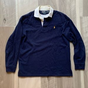 Polo Ralph Lauren Rugby Pullover Shirt Fleece Lined size Large Custom Fit Blue